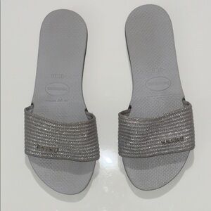 Havaianas Sandals Slip On Flats Size US 7/8 EU 37 38 Silver Women Summer